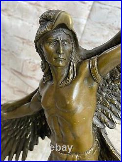 Rare Indian Native American Art Chief Eagle Bust Bronze Marble Base Sculpture