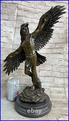 Rare Indian Native American Art Chief Eagle Bust Bronze Marble Base Sculpture NR