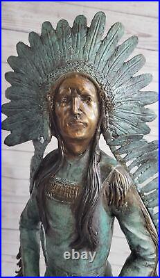 Rare Indian Native American Art Chief Eagle Bust Bronze Marble Statue Artwork