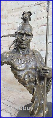 Rare Indian Native American Art Chief Eagle Bust Bronze Marble Statue Bust Deal