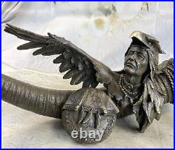 Rare Indian Native American Art Chief Eagle Bust Bronze Marble Statue Bust Gift