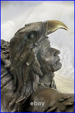 Rare Indian Native American Art Chief Eagle Bust Bronze Marble Statue Bust Gift