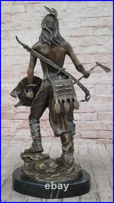 Rare Indian Native American Art Chief Eagle Bust Bronze Marble Statue Bust Sale