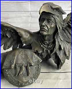 Rare Indian Native American Art Chief Eagle Bust Bronze Marble Statue Bust Sale