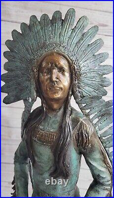 Rare Indian Native American Art Chief Eagle Bust Bronze Marble Statue Figurine