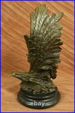 Rare Indian Native American Art Chief Eagle Bust Bronze Marble Statue Sculpture