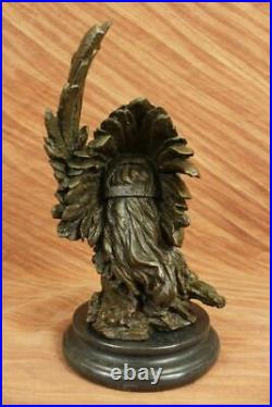 Rare Indian Native American Art Chief Eagle Bust Bronze Marble Statue Sculpture