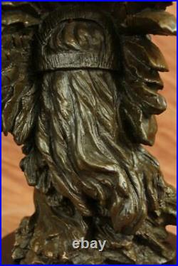 Rare Indian Native American Art Chief Eagle Bust Bronze Marble Statue Sculpture