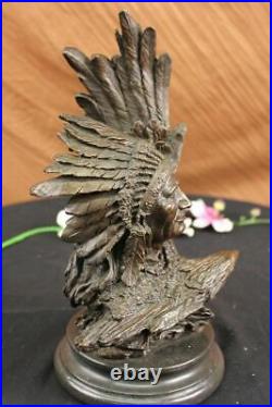 Rare Indian Native American Art Chief Eagle Bust Bronze Marble Statue Sculpture