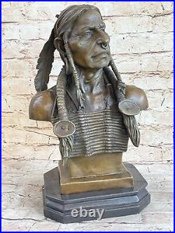 Rare Indian Native American Art Chief Eagle Bust Bronze Statue Sculpture Figure