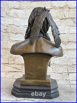Rare Indian Native American Art Chief Eagle Bust Bronze Statue Sculpture Figure