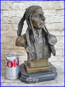 Rare Indian Native American Art Chief Eagle Bust Bronze Statue Sculpture Statue