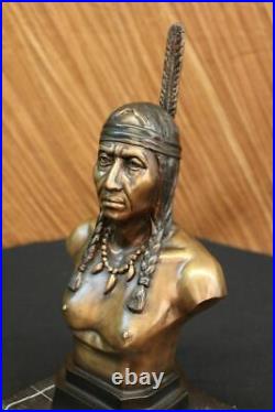 Rare Indian Native American Art Chief Eagle Bust Marble Base Sculpture hot cast