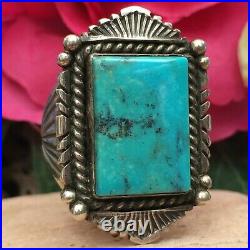 Rare Intricate Large Native American Indian Navajo Sterling Turquoise Ring Sz 10