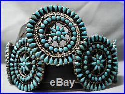 Rare Intricate Older Vintage Navajo Zuni Turquoise Sterling Silver Concho Belt