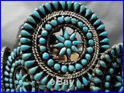 Rare Intricate Older Vintage Navajo Zuni Turquoise Sterling Silver Concho Belt