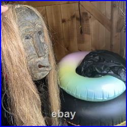 Rare Iroquois False Face Mask, Hair, Metal Eyes 12, 25 Hair 1900s