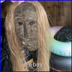 Rare Iroquois False Face Mask, Hair, Metal Eyes 12, 25 Hair 1900s