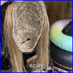 Rare Iroquois False Face Mask, Hair, Metal Eyes 12, 25 Hair 1900s
