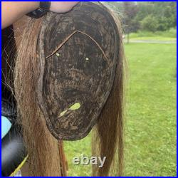 Rare Iroquois False Face Mask, Hair, Metal Eyes 12, 25 Hair 1900s