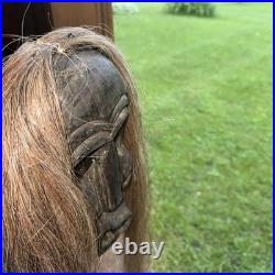 Rare Iroquois False Face Mask, Hair, Metal Eyes 12, 25 Hair 1900s