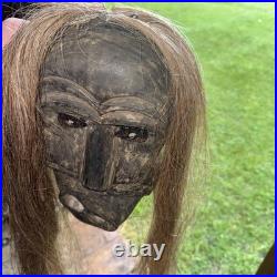 Rare Iroquois False Face Mask, Hair, Metal Eyes 12, 25 Hair 1900s