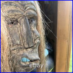 Rare Iroquois False Face Mask, Hair, Metal Eyes 12, 25 Hair 1900s