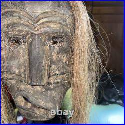 Rare Iroquois False Face Mask, Hair, Metal Eyes 12, 25 Hair 1900s
