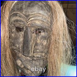 Rare Iroquois False Face Mask, Hair, Metal Eyes 12, 25 Hair 1900s
