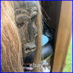 Rare Iroquois False Face Mask, Hair, Metal Eyes 12, 25 Hair 1900s