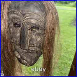 Rare Iroquois False Face Mask, Hair, Metal Eyes 12, 25 Hair 1900s