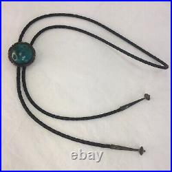 Rare Irv Monte Navajo Bold Sterling & Gem Green Turquoise Bolo Tie leather