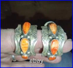 Rare Item! Etta Endito Signed Sterling & Orange Spiny Oyster Inlay Earrings