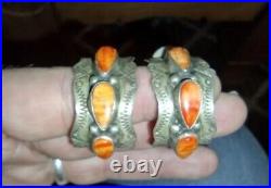 Rare Item! Etta Endito Signed Sterling & Orange Spiny Oyster Inlay Earrings