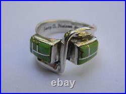 Rare Jerry T Nelson Navajo Sterling Silver Channel Set Inlay Gaspeite Ring Sz7.5