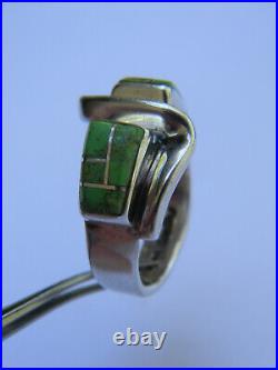 Rare Jerry T Nelson Navajo Sterling Silver Channel Set Inlay Gaspeite Ring Sz7.5