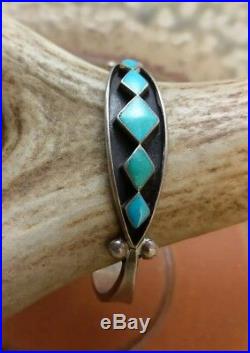 Rare Jimmie Etsate Zuni Turquoise Inlay Sterling Shadow Box Cuff Bracelet