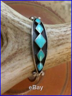 Rare Jimmie Etsate Zuni Turquoise Inlay Sterling Shadow Box Cuff Bracelet