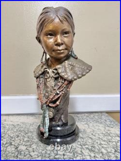Rare John Coleman Native American Bronze Sculpture Silver Buttons Bust