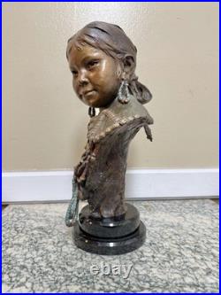 Rare John Coleman Native American Bronze Sculpture Silver Buttons Bust