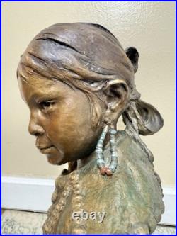 Rare John Coleman Native American Bronze Sculpture Silver Buttons Bust