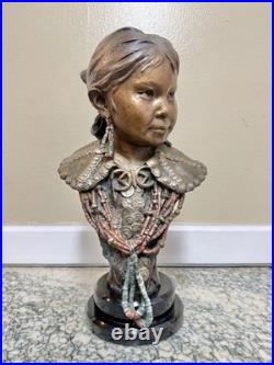 Rare John Coleman Native American Bronze Sculpture Silver Buttons Bust