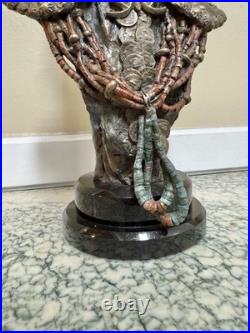 Rare John Coleman Native American Bronze Sculpture Silver Buttons Bust