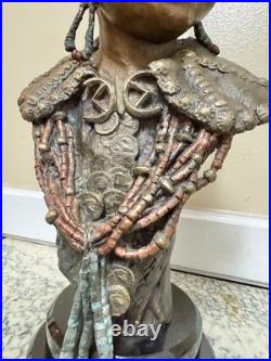 Rare John Coleman Native American Bronze Sculpture Silver Buttons Bust