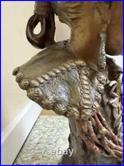 Rare John Coleman Native American Bronze Sculpture Silver Buttons Bust