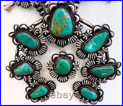 Rare Kirk Smith 388 grams Sterling & Turquoise 36 Squash Blossom Necklace