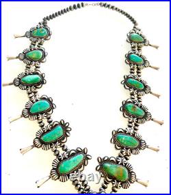 Rare Kirk Smith 388 grams Sterling & Turquoise 36 Squash Blossom Necklace