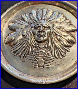 Rare Large Unger Brothers Sterling Silver Native American Indian Chief Pin Tray