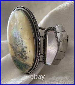 Rare Large Vintage Native American Scrimshaw Ship Bracelet