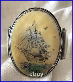 Rare Large Vintage Native American Scrimshaw Ship Bracelet